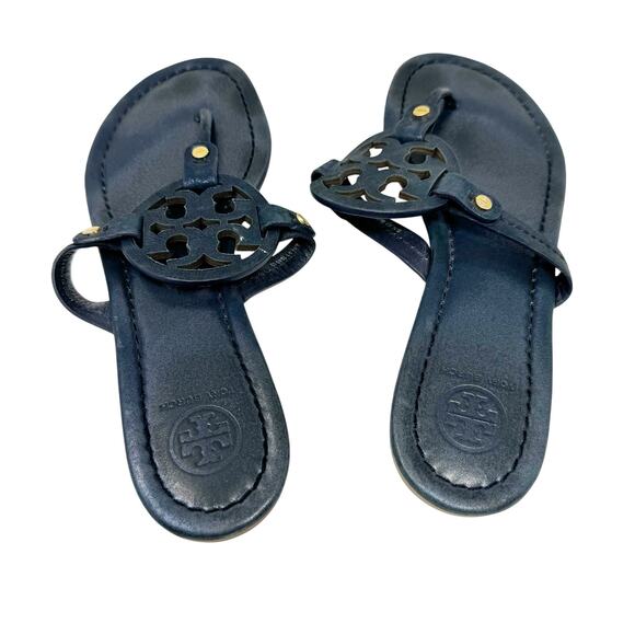 TORY Burch Navy Blue Sparkle Miller Logo Sandals Size 8.5 - Picture 3 of 10